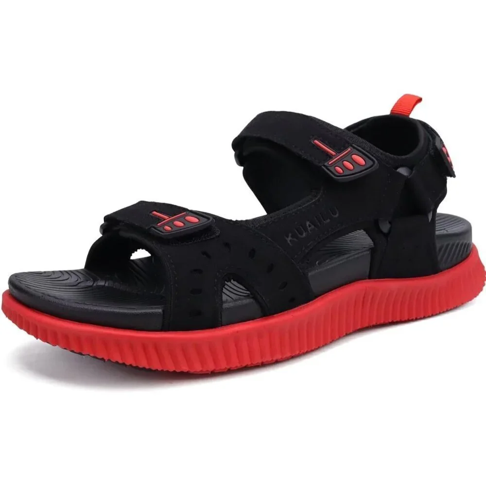 Casual Hiking Sandals Men's Black Red Athletic Sports Walking Fisherman Shoes